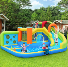 Load image in Gallery view, 410x315x203 cm Springkasteel Met Blower Multifunctioneel Waterpark + Trampolines Park Voor Kinderen, Inclusief 450W Blower
